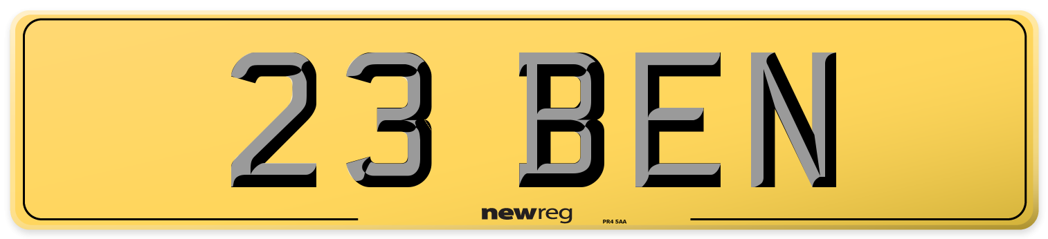 23 BEN Rear Number Plate
