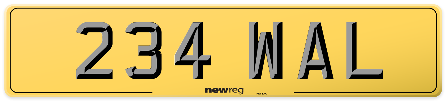 234 WAL Rear Number Plate