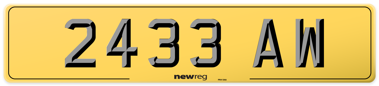 2433 AW Rear Number Plate