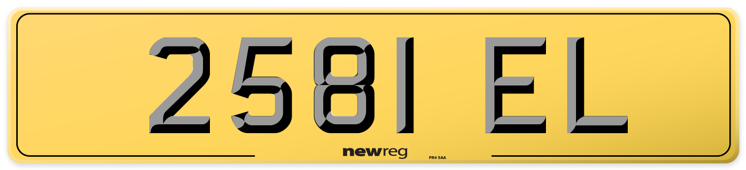 2581 EL Rear Number Plate