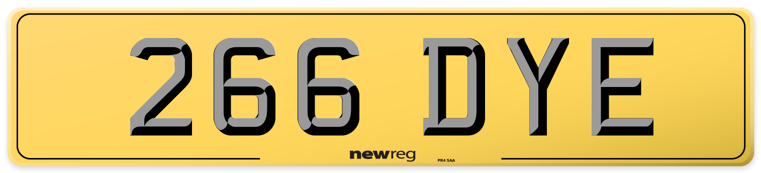 266 DYE Rear Number Plate