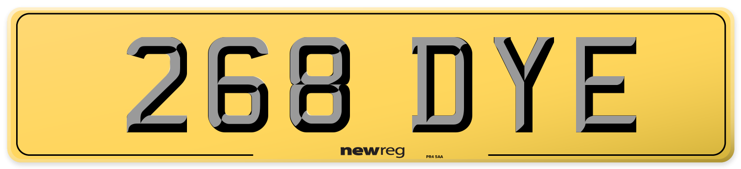 268 DYE Rear Number Plate