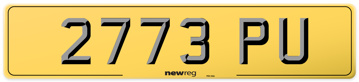 2773 PU Rear Number Plate