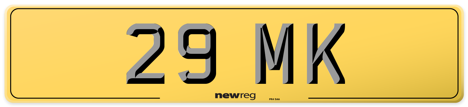 29 MK Rear Number Plate
