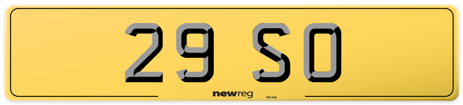 29 SO Rear Number Plate