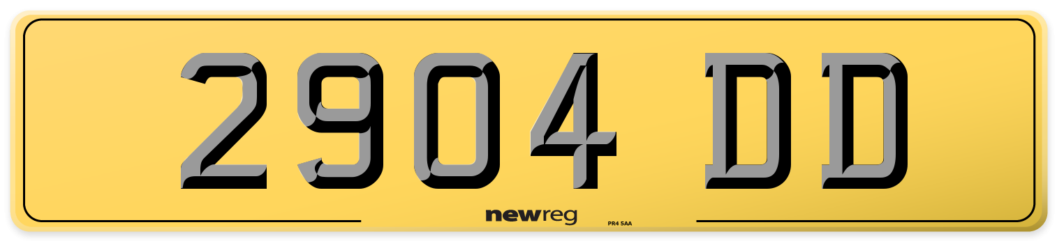 2904 DD Rear Number Plate