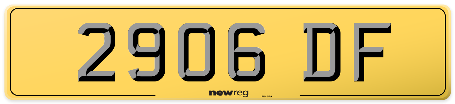 2906 DF Rear Number Plate