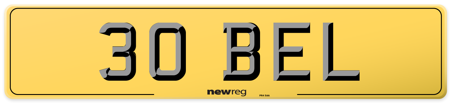30 BEL Rear Number Plate