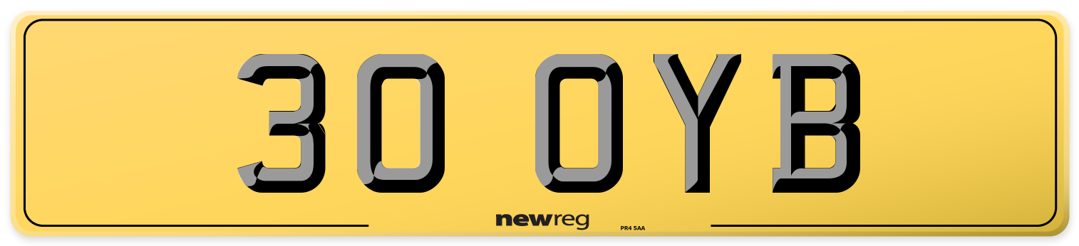 30 OYB Rear Number Plate