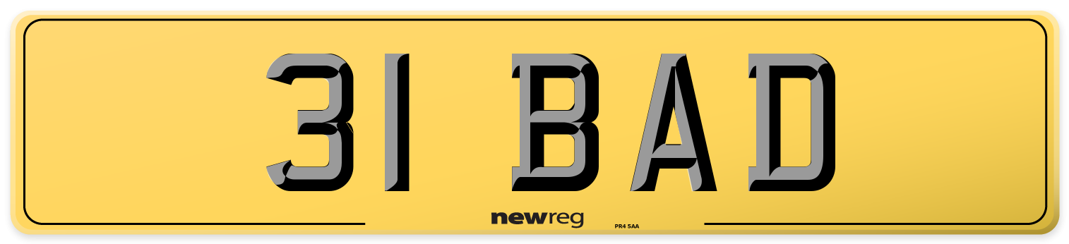 31 BAD Rear Number Plate