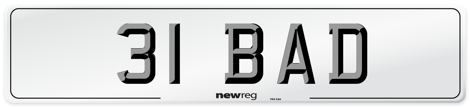 31 BAD Front Number Plate