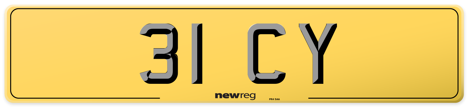 31 CY Rear Number Plate