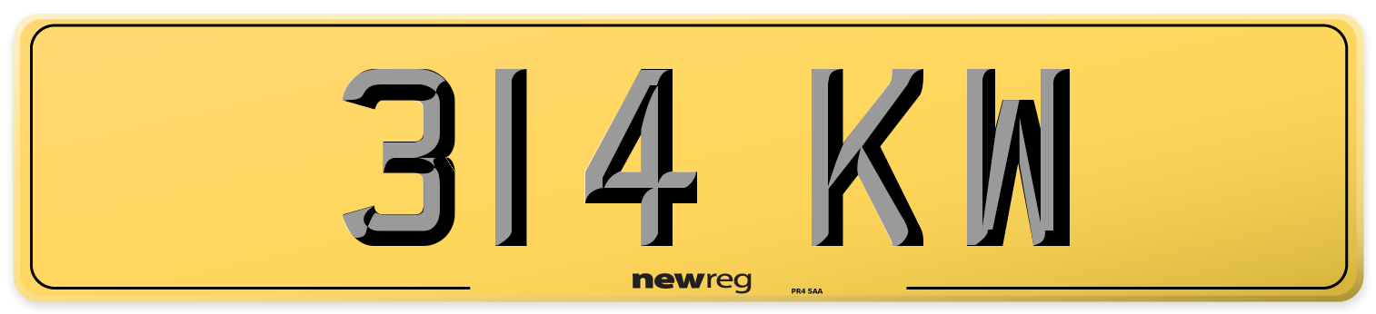 314 KW Rear Number Plate