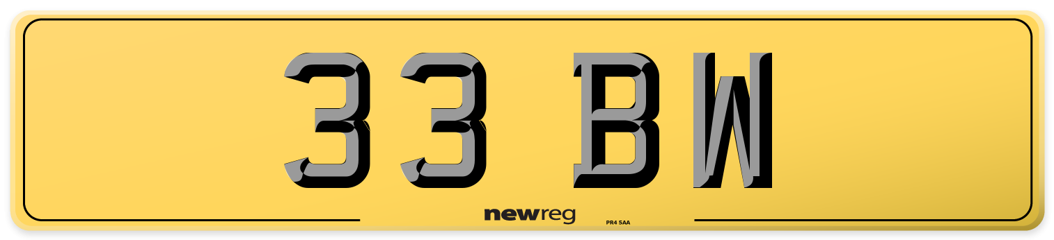 33 BW Rear Number Plate