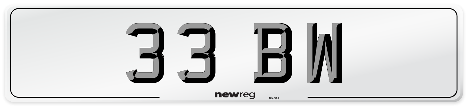 33 BW Front Number Plate