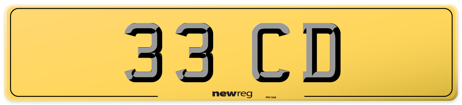 33 CD Rear Number Plate