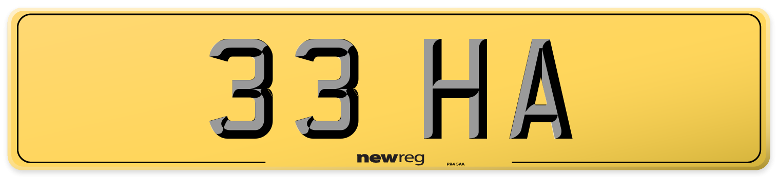 33 HA Rear Number Plate