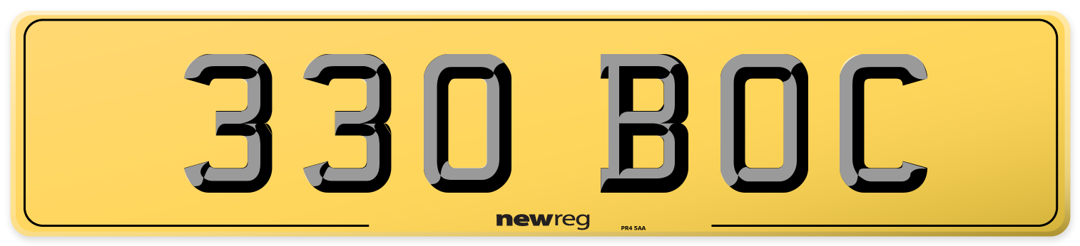 330 BOC Rear Number Plate