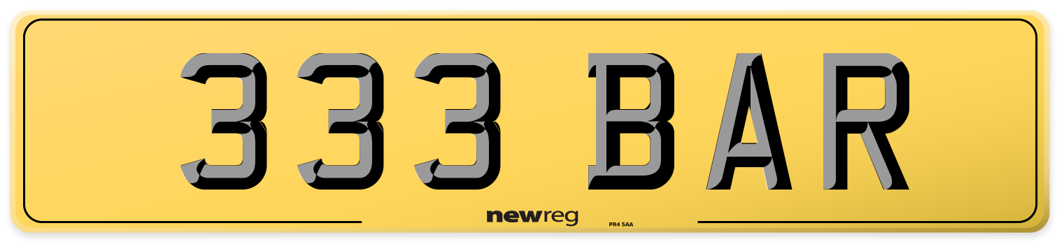 333 BAR Rear Number Plate