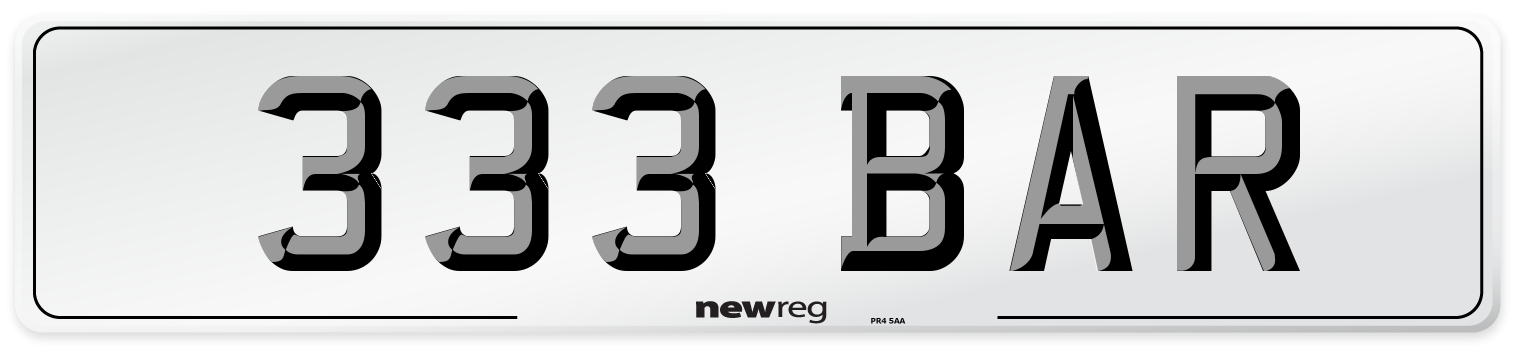 333 BAR Front Number Plate