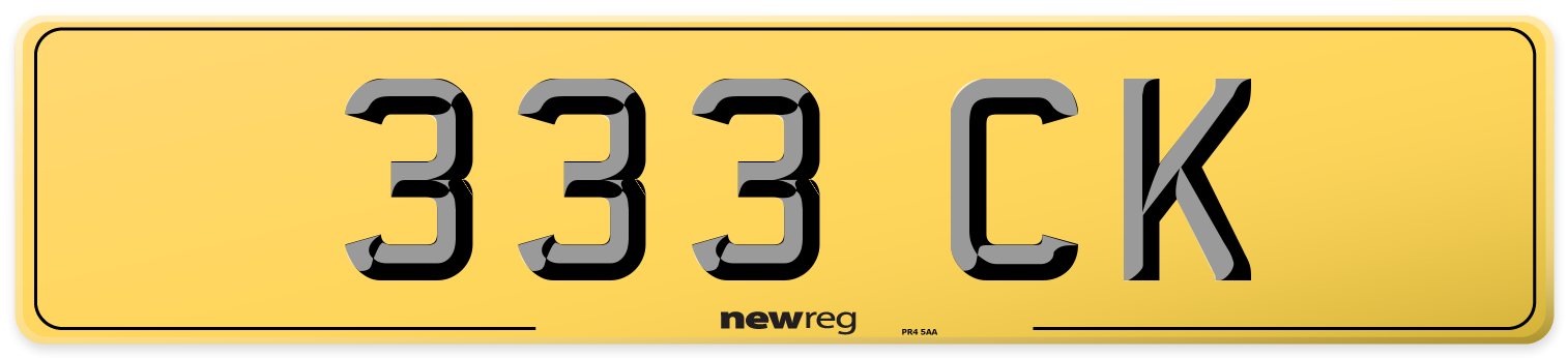 333 CK Rear Number Plate