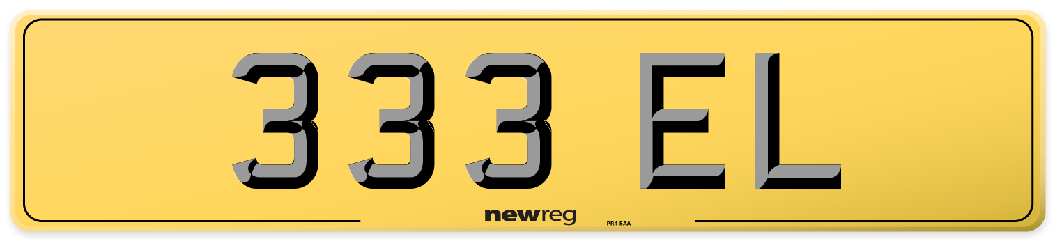 333 EL Rear Number Plate