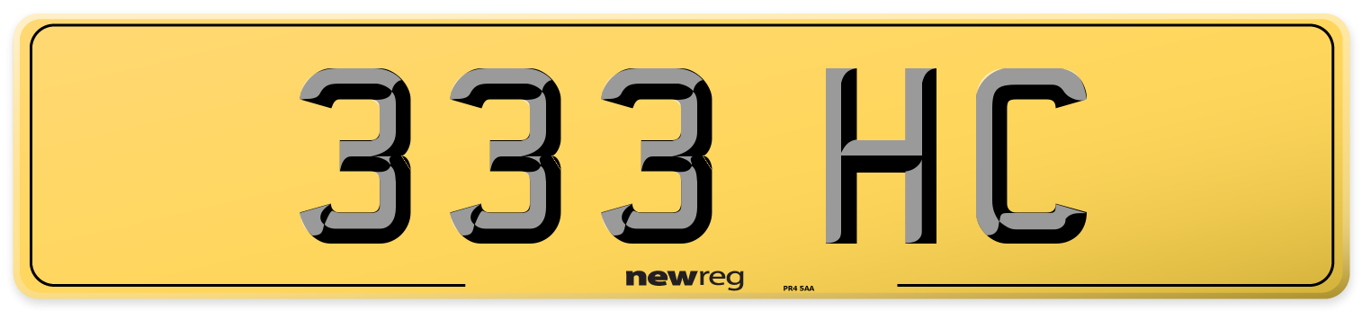 333 HC Rear Number Plate