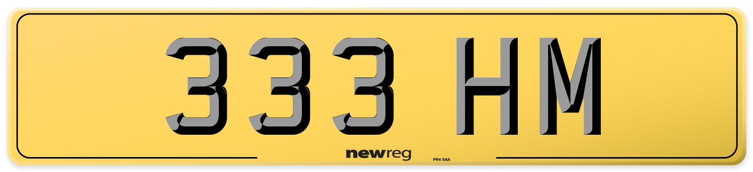 333 HM Rear Number Plate