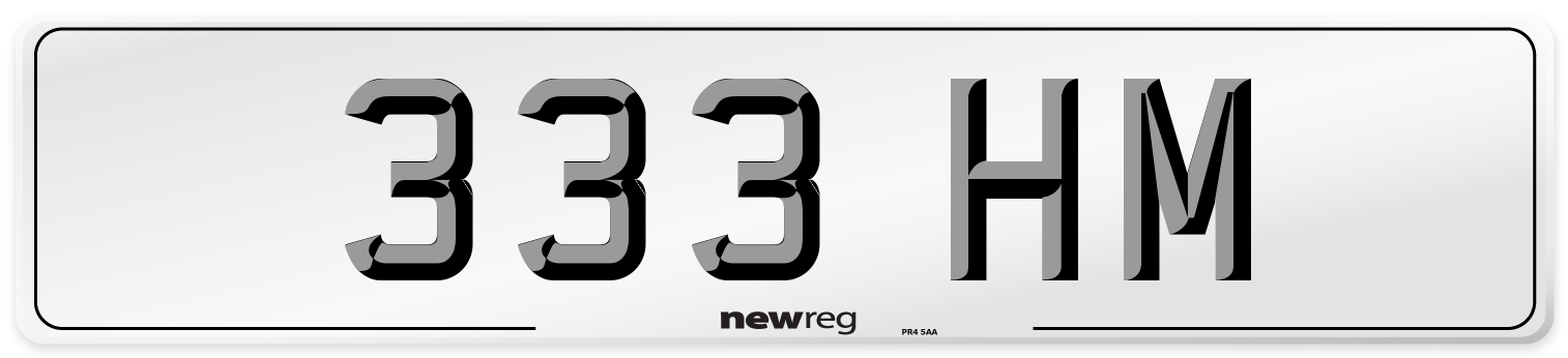 333 HM Front Number Plate