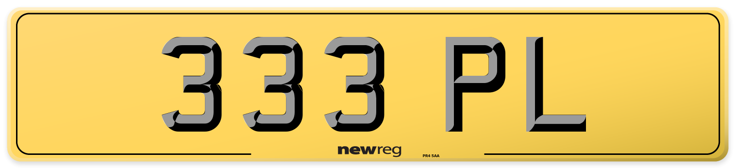 333 PL Rear Number Plate