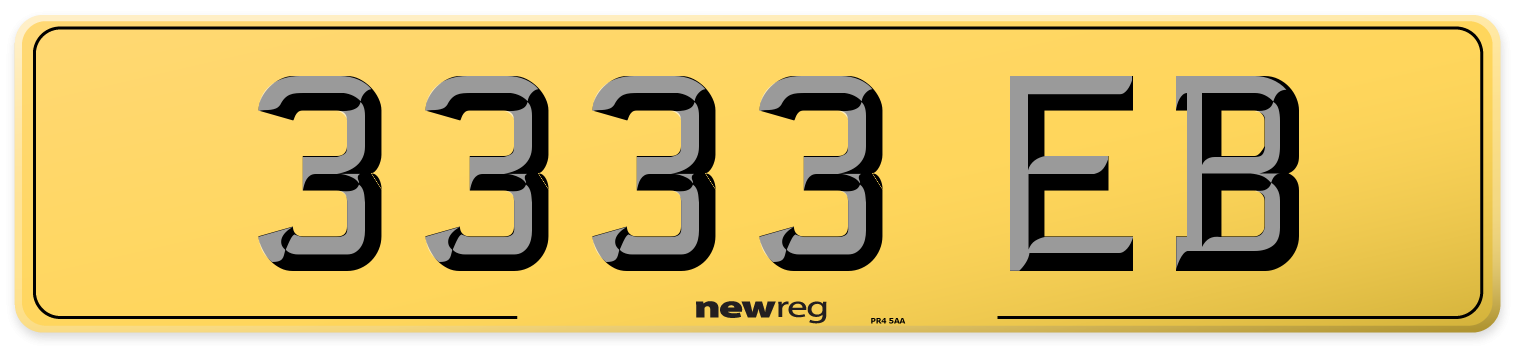 3333 EB Rear Number Plate