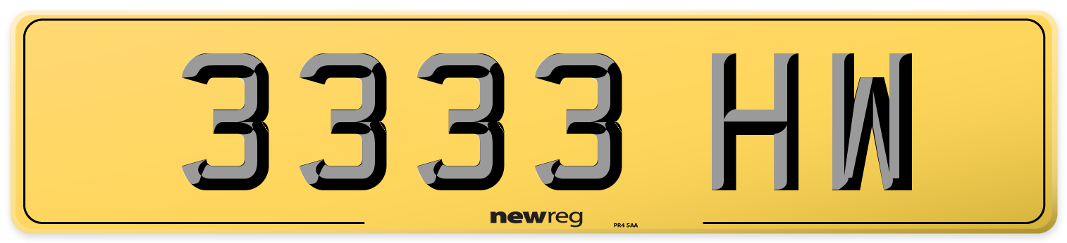 3333 HW Rear Number Plate
