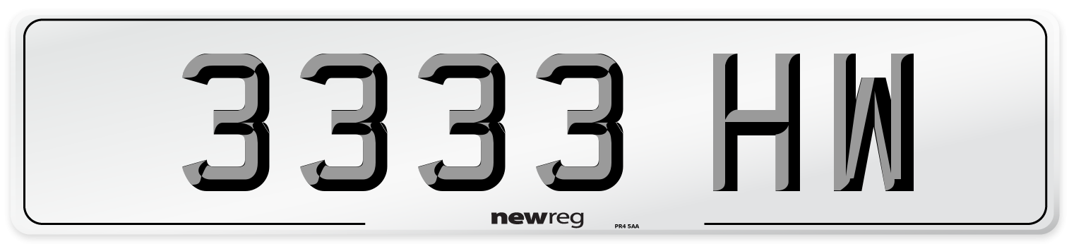 3333 HW Front Number Plate