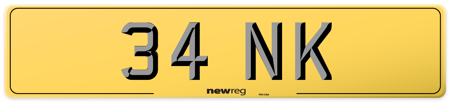 34 NK Rear Number Plate