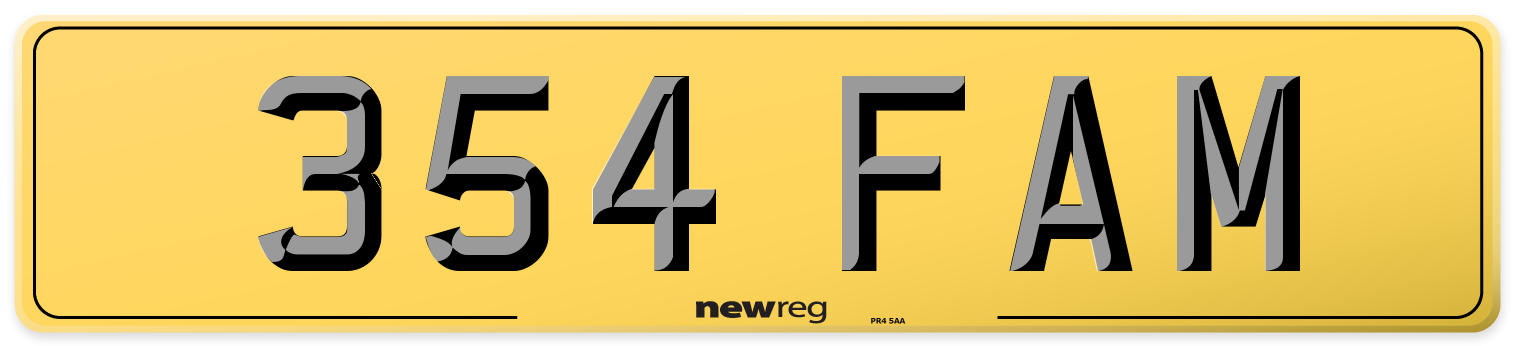 354 FAM Rear Number Plate