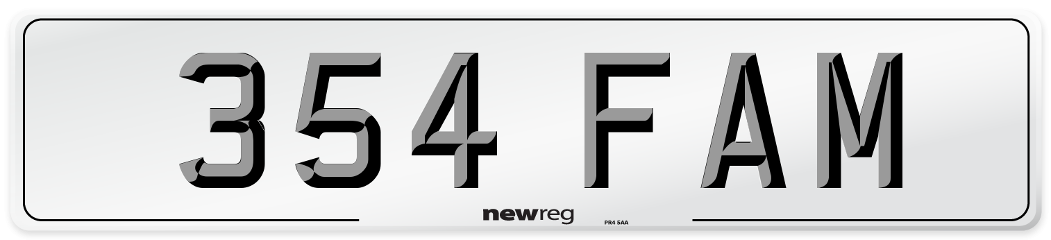 354 FAM Front Number Plate