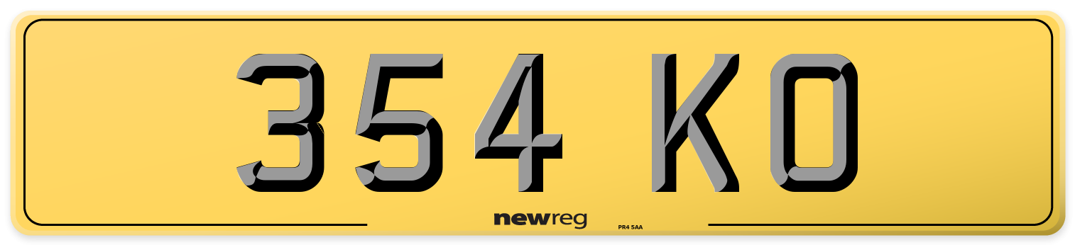 354 KO Rear Number Plate