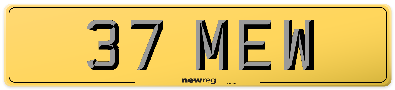 37 MEW Rear Number Plate