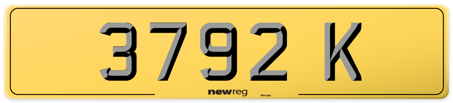3792 K Rear Number Plate