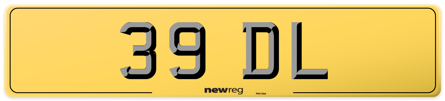 39 DL Rear Number Plate