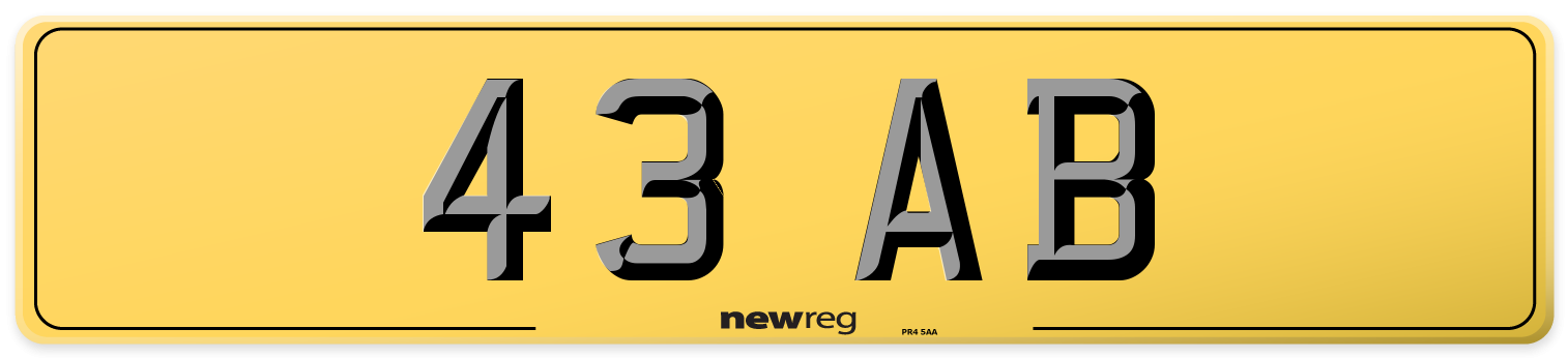 43 AB Rear Number Plate