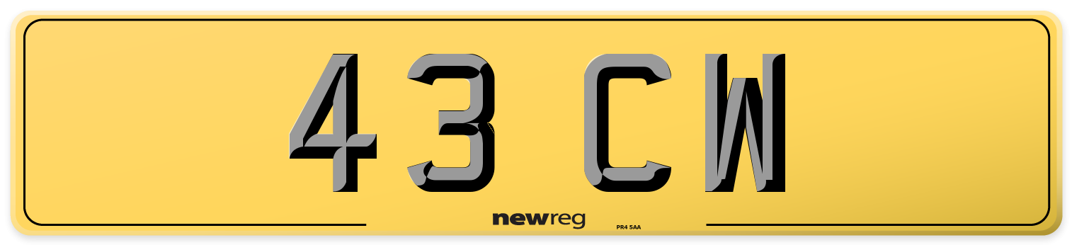 43 CW Rear Number Plate