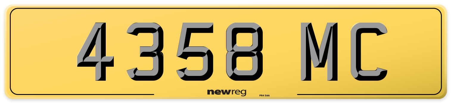 4358 MC Rear Number Plate