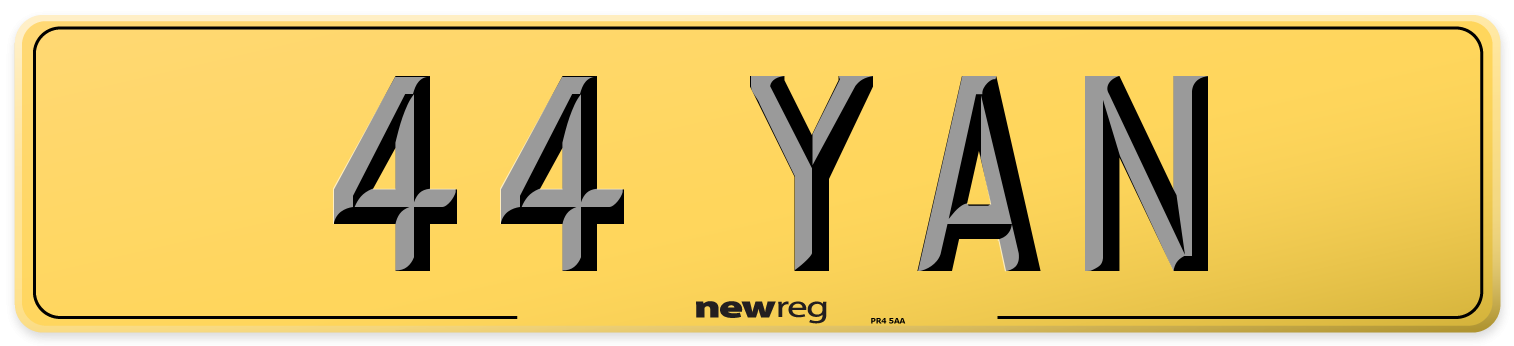 44 YAN Rear Number Plate