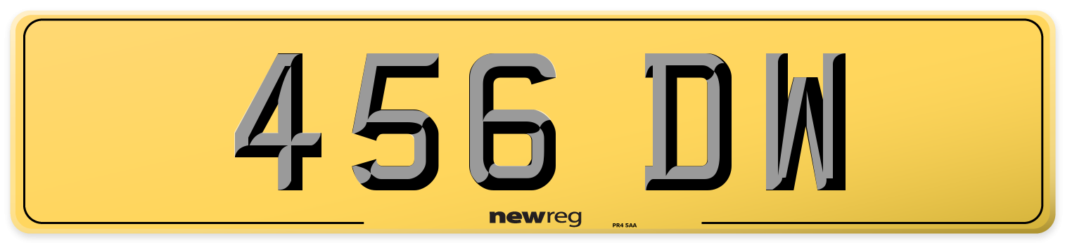 456 DW Rear Number Plate