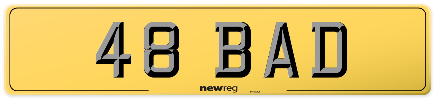 48 BAD Rear Number Plate