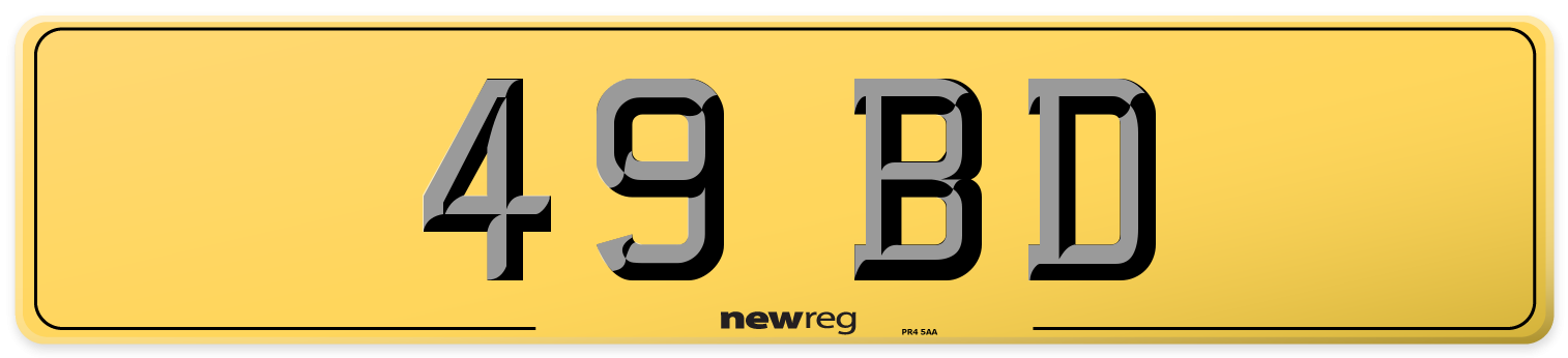 49 BD Rear Number Plate