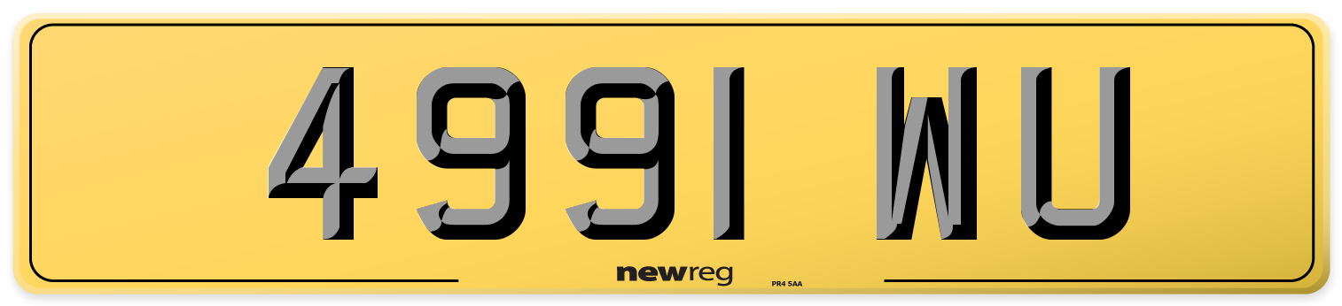 4991 WU Rear Number Plate