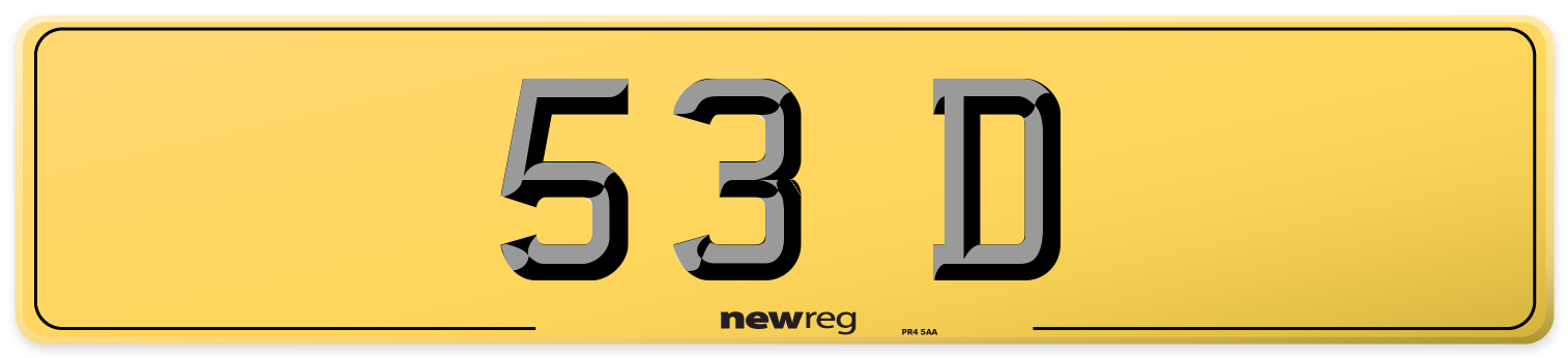 53 D Rear Number Plate