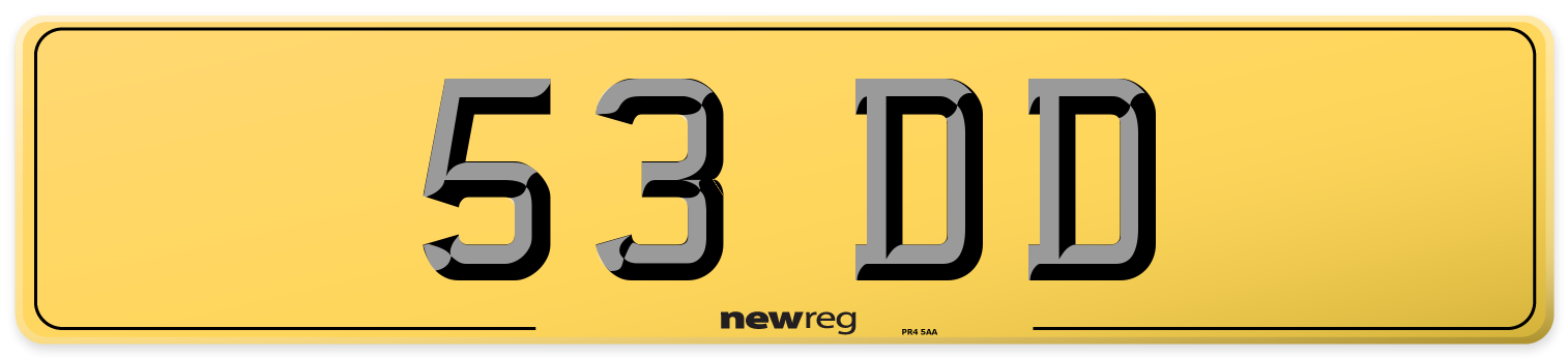 53 DD Rear Number Plate